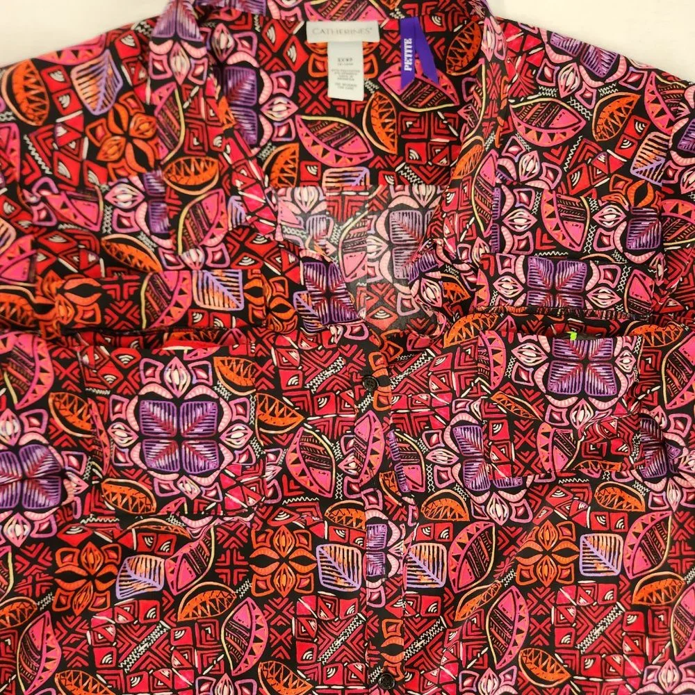 CATHERINES Multicolor AbstractPrint Full Button Down Shirt PLUS PETITE Size 3XWP - Picture 9 of 14